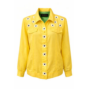 Bob Mackie Wearable Art Yellow Silk Jacket Daisy Embroidered Size L